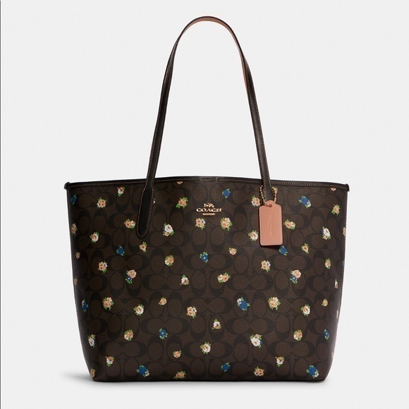 City Tote In Signature Canvas With Vintage Mini Rose Print - Picture 1 of 6